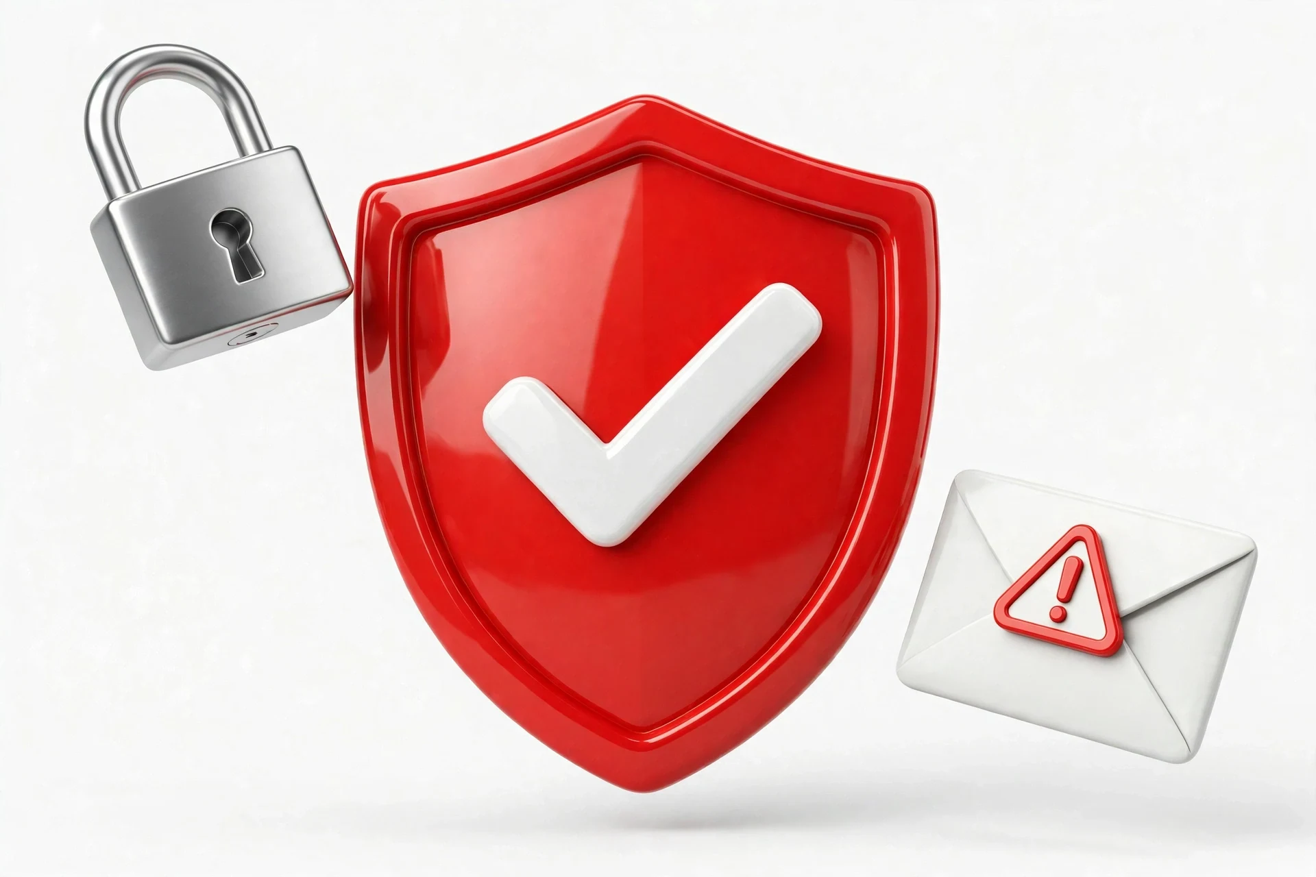 SIM registration safety: shield, padlock and warning envelope to avoid fake registration sites