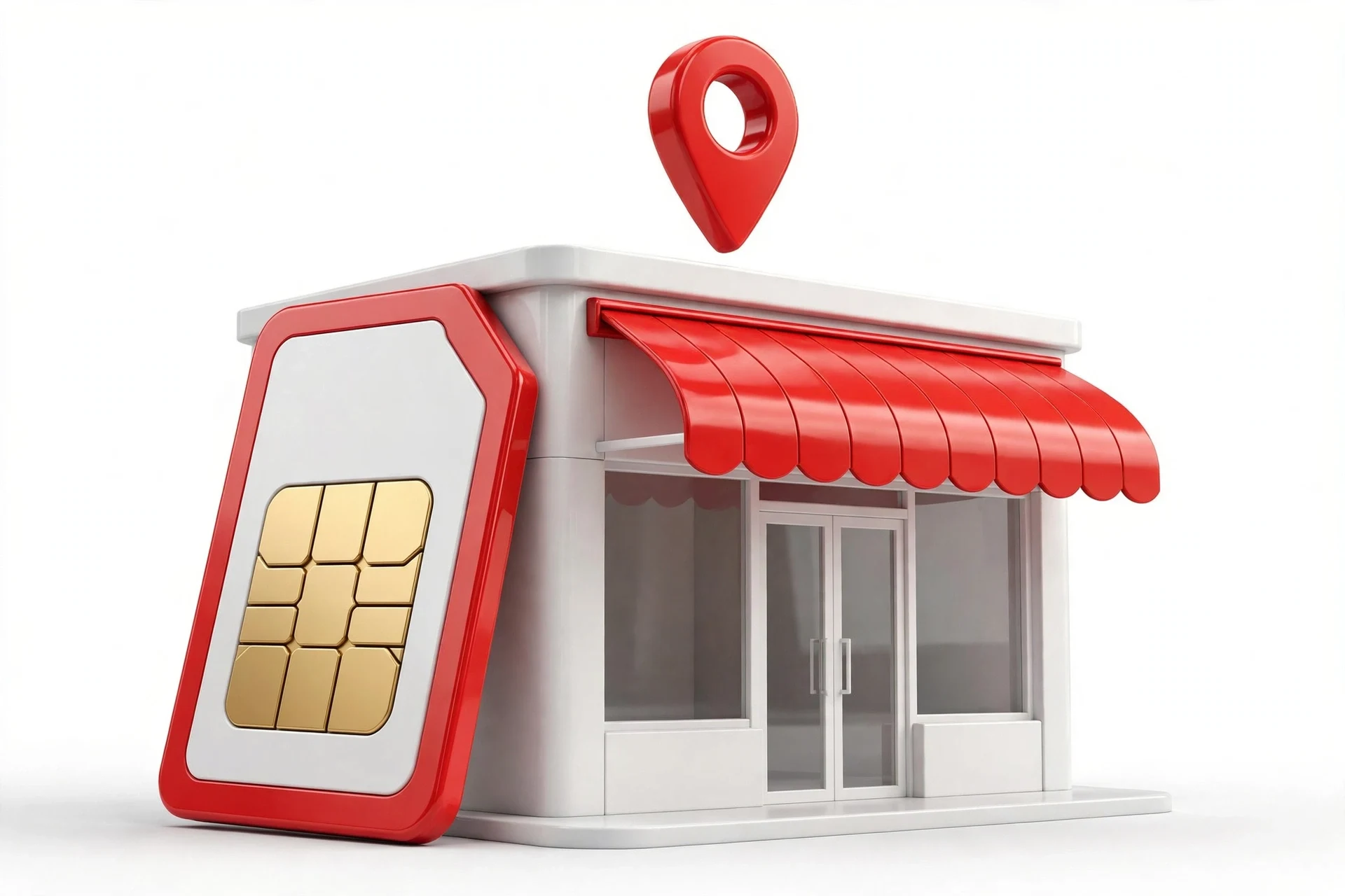 Globe store with a SIM card and red location pin for in-person TM SIM registration help
